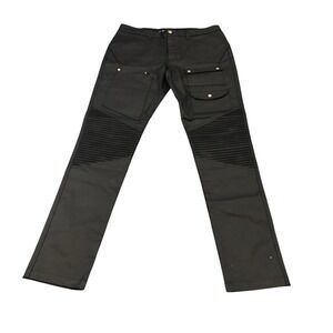 LVL XIII Moto Cargo Pants Mens 34 Black Coated Ribbed Biker Streetwear